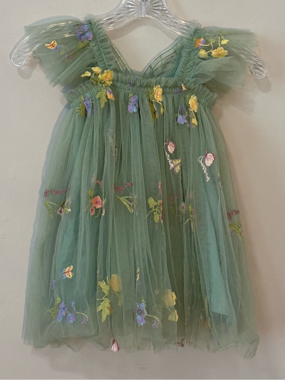 Girls' Green Floral Embroidered Tulle Dress Size 2-3 yrs